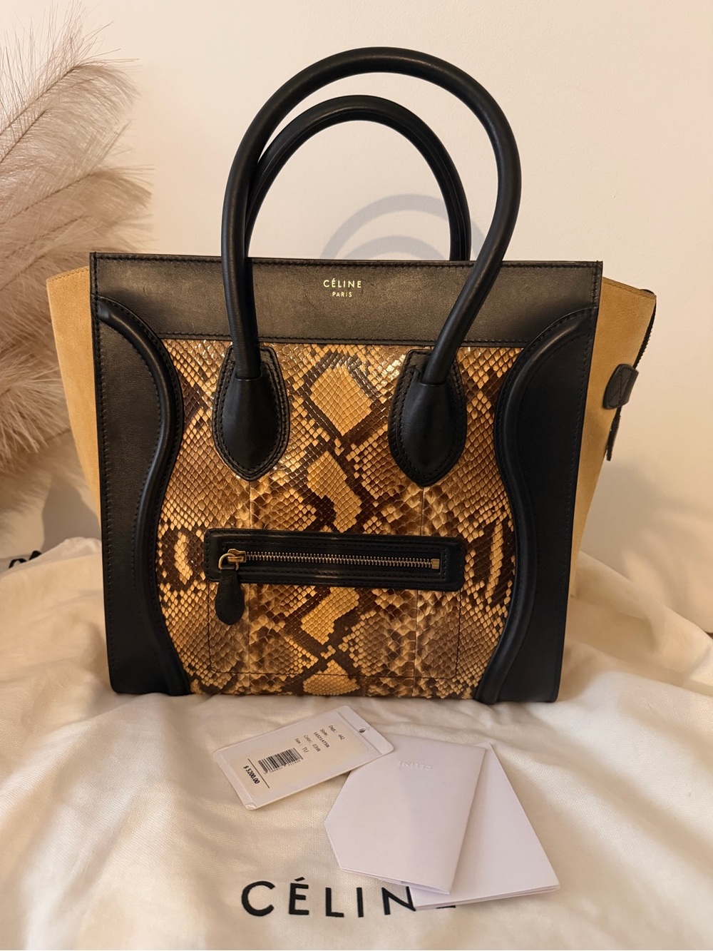 Celine Authentic Suede and Snakeskin Mini Luggage Tote